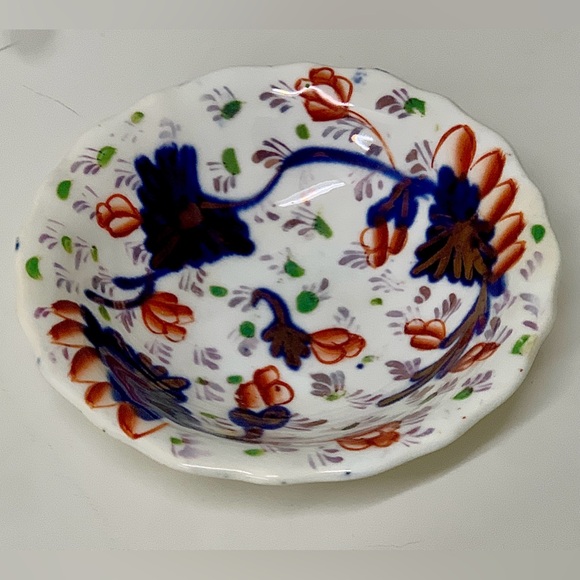 19th Century Vtg Gaudy Welsh Grape Pattern Miniature Hand Painted Scalloped Bowl - Picture 8 of 11